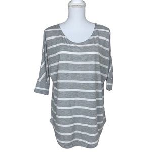 Lush Gray & White Striped Mid-Way Sleeve Top, Size Small